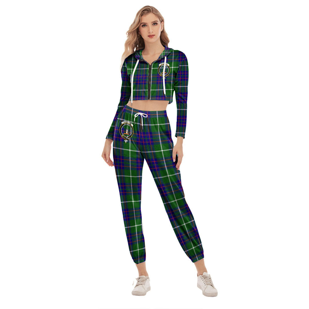 MacIntyre Hunting Modern Tartan Crest Crop Hoodie Sports Sets