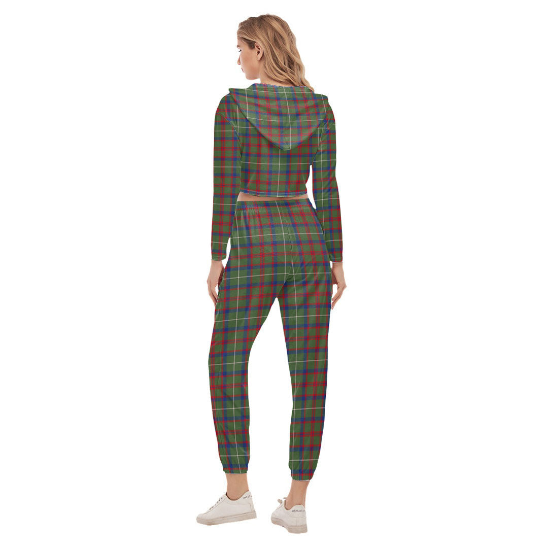 Shaw Green Modern Tartan Crest Crop Hoodie Sports Sets