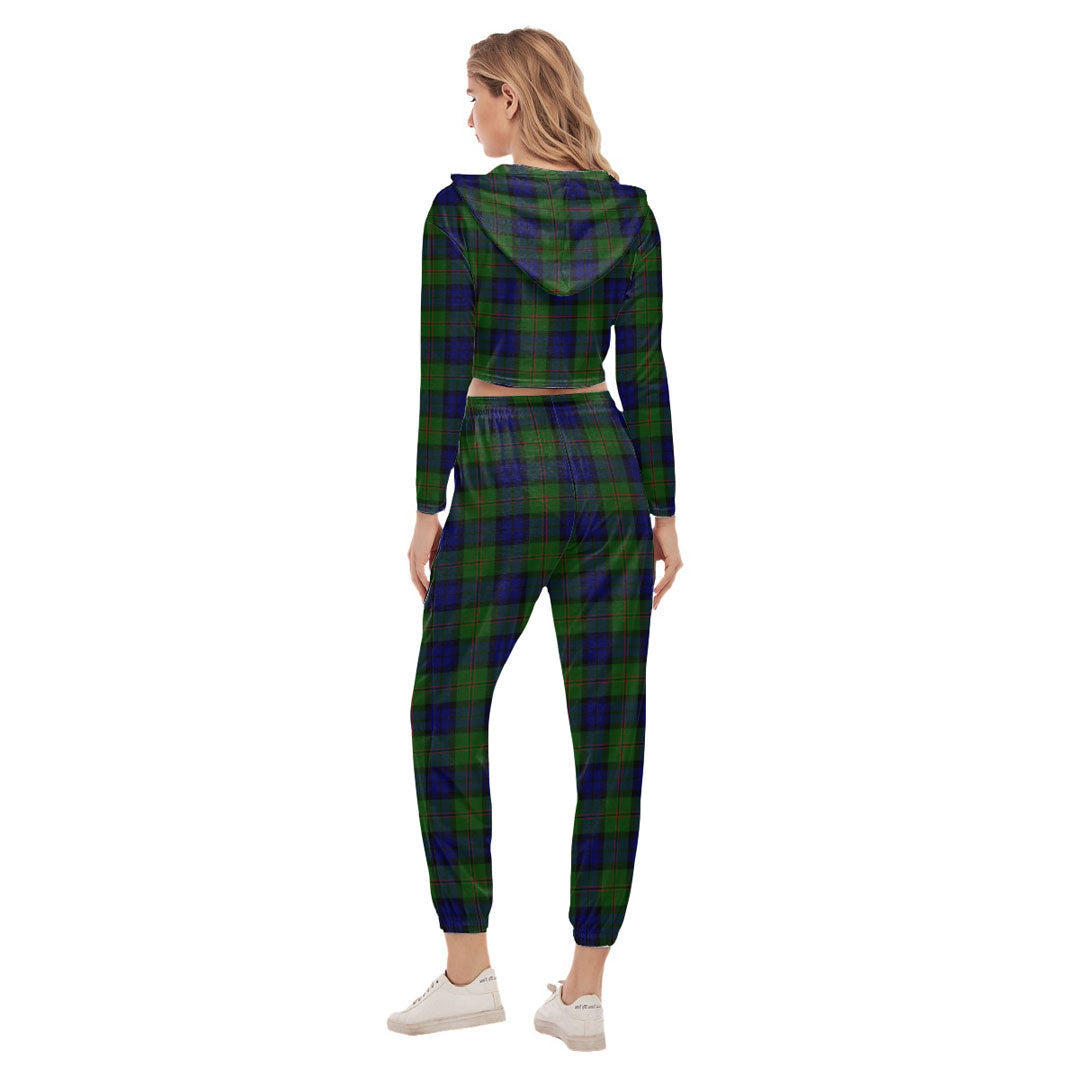 Dundas Modern Tartan Crest Crop Hoodie Sports Sets