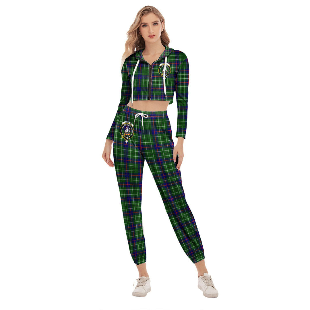 Duncan Modern Tartan Crest Crop Hoodie Sports Sets