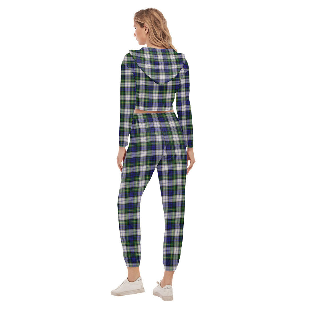 Gordon Dress Modern Tartan Crest Crop Hoodie Sports Sets