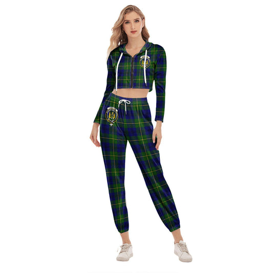 Johnston Modern Tartan Crest Crop Hoodie Sports Sets