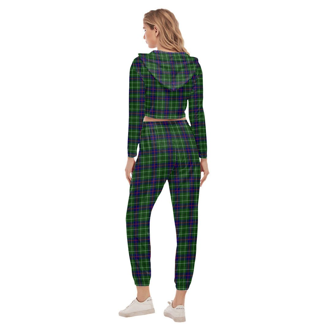 Duncan Modern Tartan Crest Crop Hoodie Sports Sets