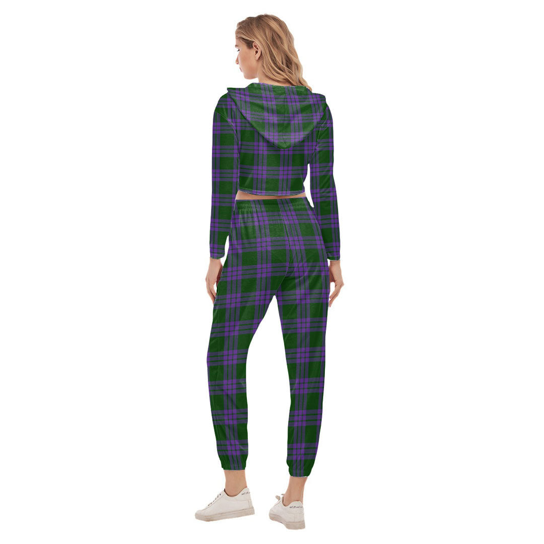 Elphinstone Tartan Crest Crop Hoodie Sports Sets