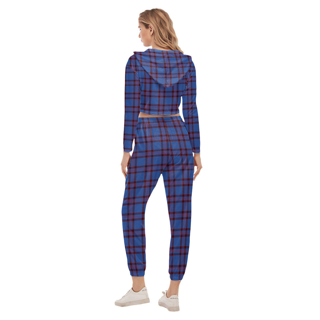 Elliot Modern Tartan Crest Crop Hoodie Sports Sets