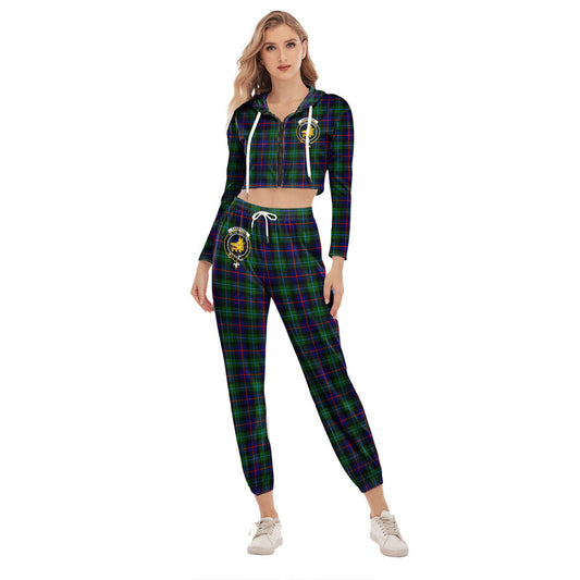 Campbell of Cawdor Modern Tartan Crest Crop Hoodie Sports Sets