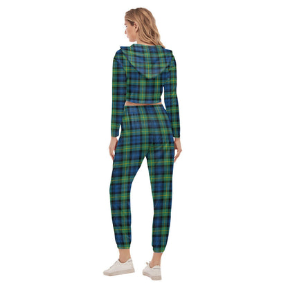 Gordon Ancient Tartan Crest Crop Hoodie Sports Sets