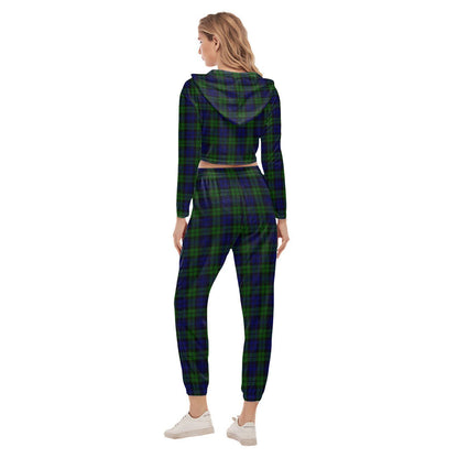 Campbell Modern Tartan Crest Crop Hoodie Sports Sets