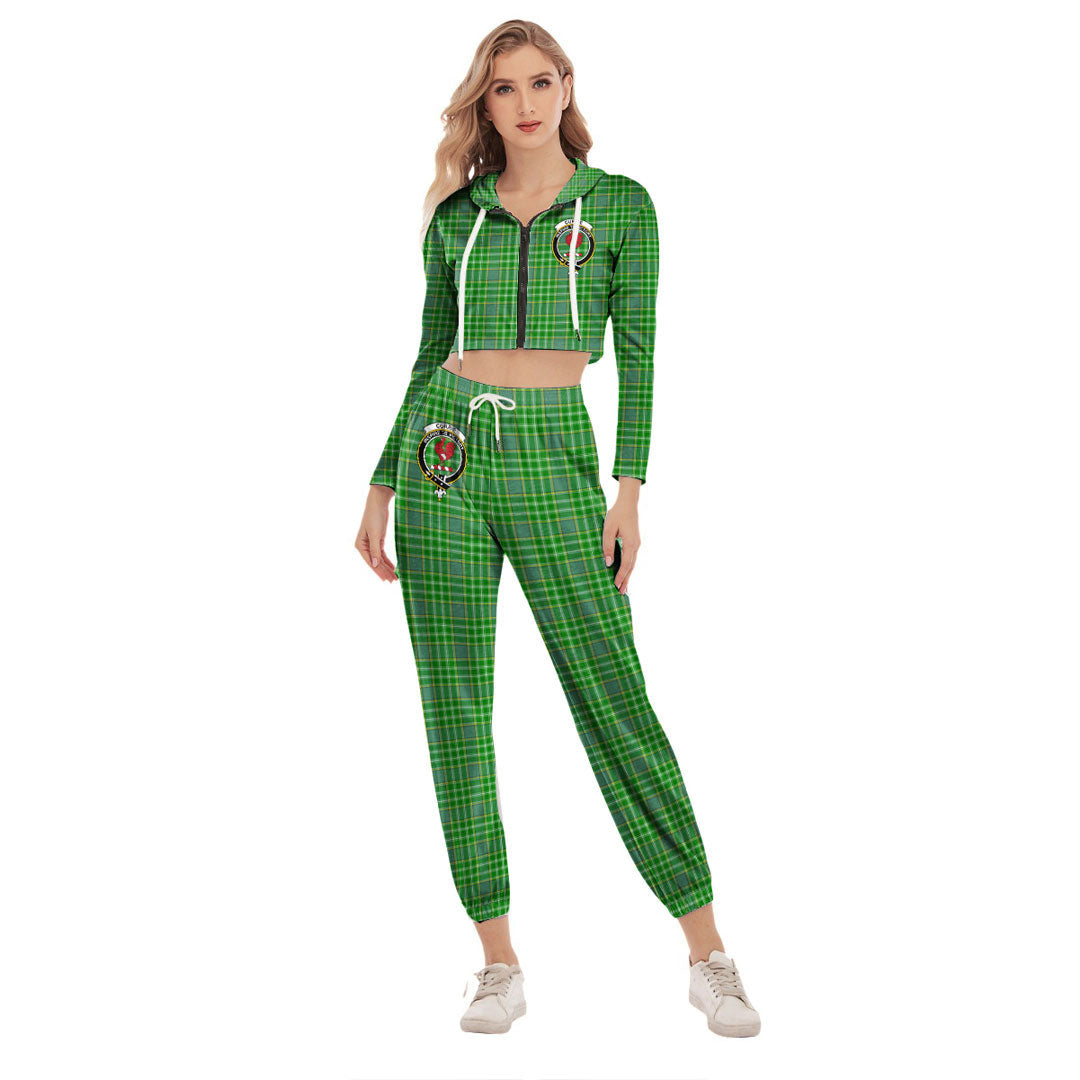 Currie Tartan Crest Crop Hoodie Sports Sets