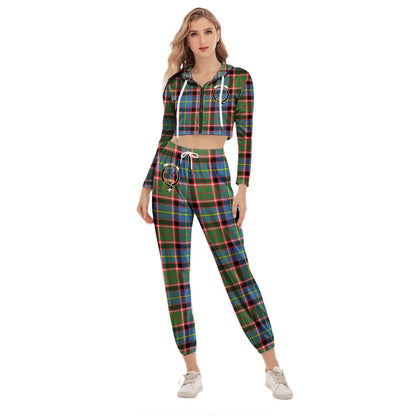 Stirling Bannockburn District Tartan Crest Crop Hoodie Sports Sets