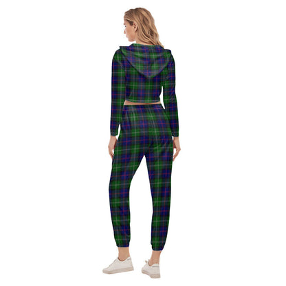 MacThomas Modern Tartan Crest Crop Hoodie Sports Sets