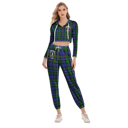 Robertson Hunting Modern Tartan Crest Crop Hoodie Sports Sets