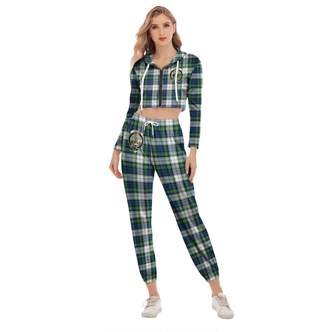 Gordon Dress Ancient Tartan Crest Crop Hoodie Sports Sets