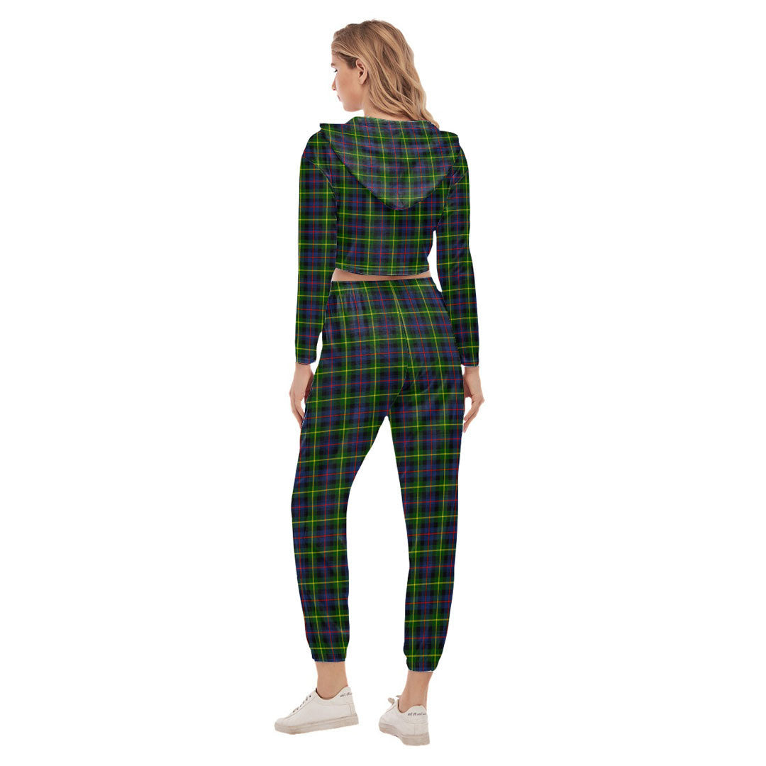 Farquharson Modern Tartan Crest Crop Hoodie Sports Sets