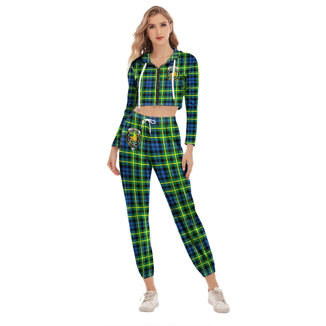 Campbell of Breadalbane Ancient Tartan Crest Crop Hoodie Sports Sets