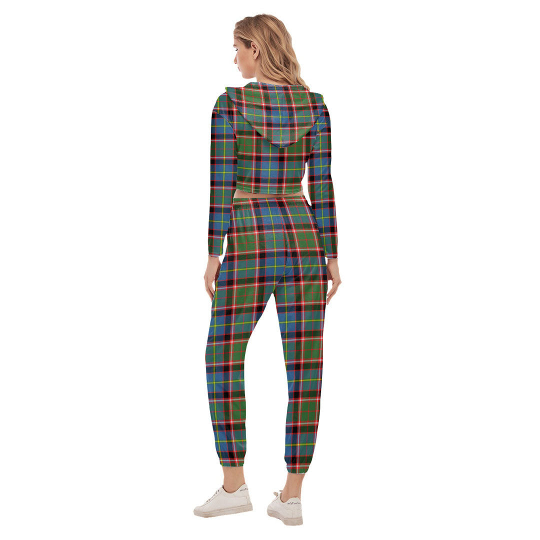 Stirling Bannockburn District Tartan Crest Crop Hoodie Sports Sets