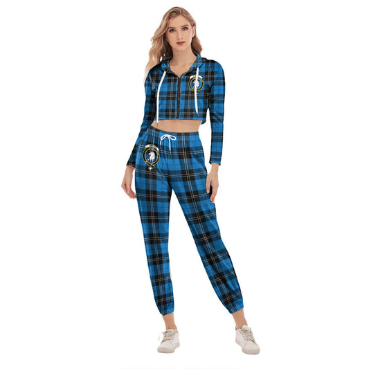 Ramsay Blue Ancient Tartan Crest Crop Hoodie Sports Sets