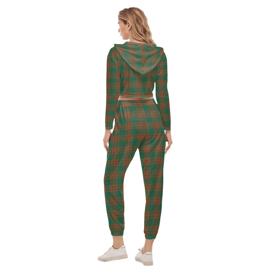 Menzies Green Ancient Tartan Crest Crop Hoodie Sports Sets