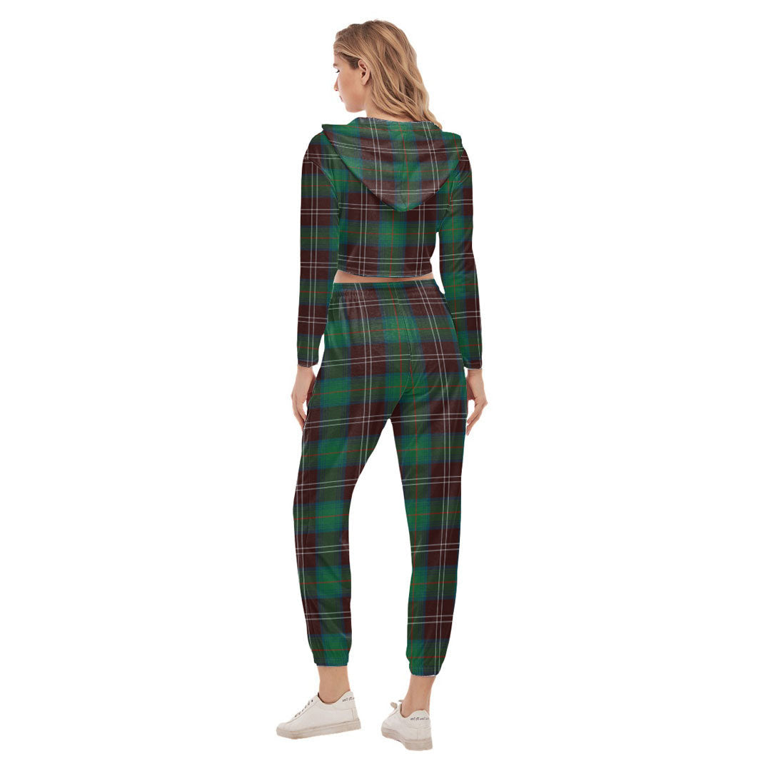 Chisholm Hunting Ancient Tartan Crest Crop Hoodie Sports Sets