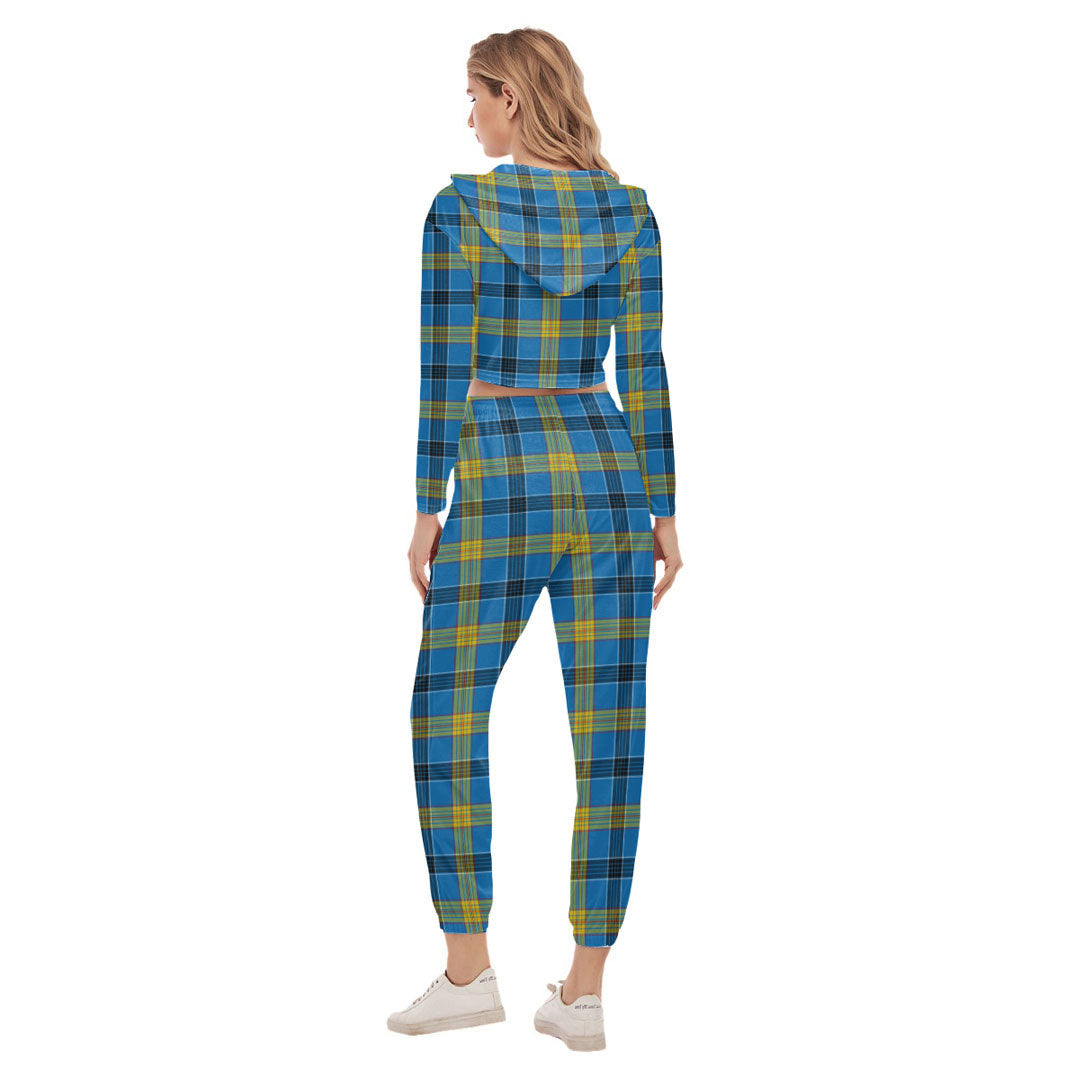 Laing Tartan Crest Crop Hoodie Sports Sets