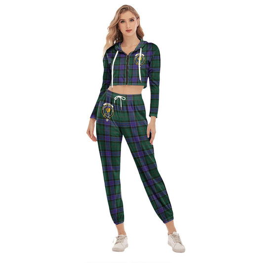 Sinclair Hunting Modern Tartan Crest Crop Hoodie Sports Sets