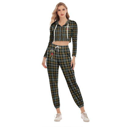 Farquharson Weathered Tartan Crest Crop Hoodie Sports Sets