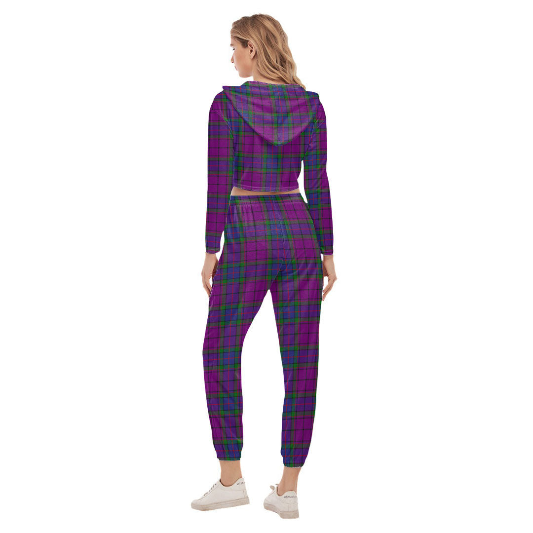 Wardlaw Modern Tartan Crest Crop Hoodie Sports Sets