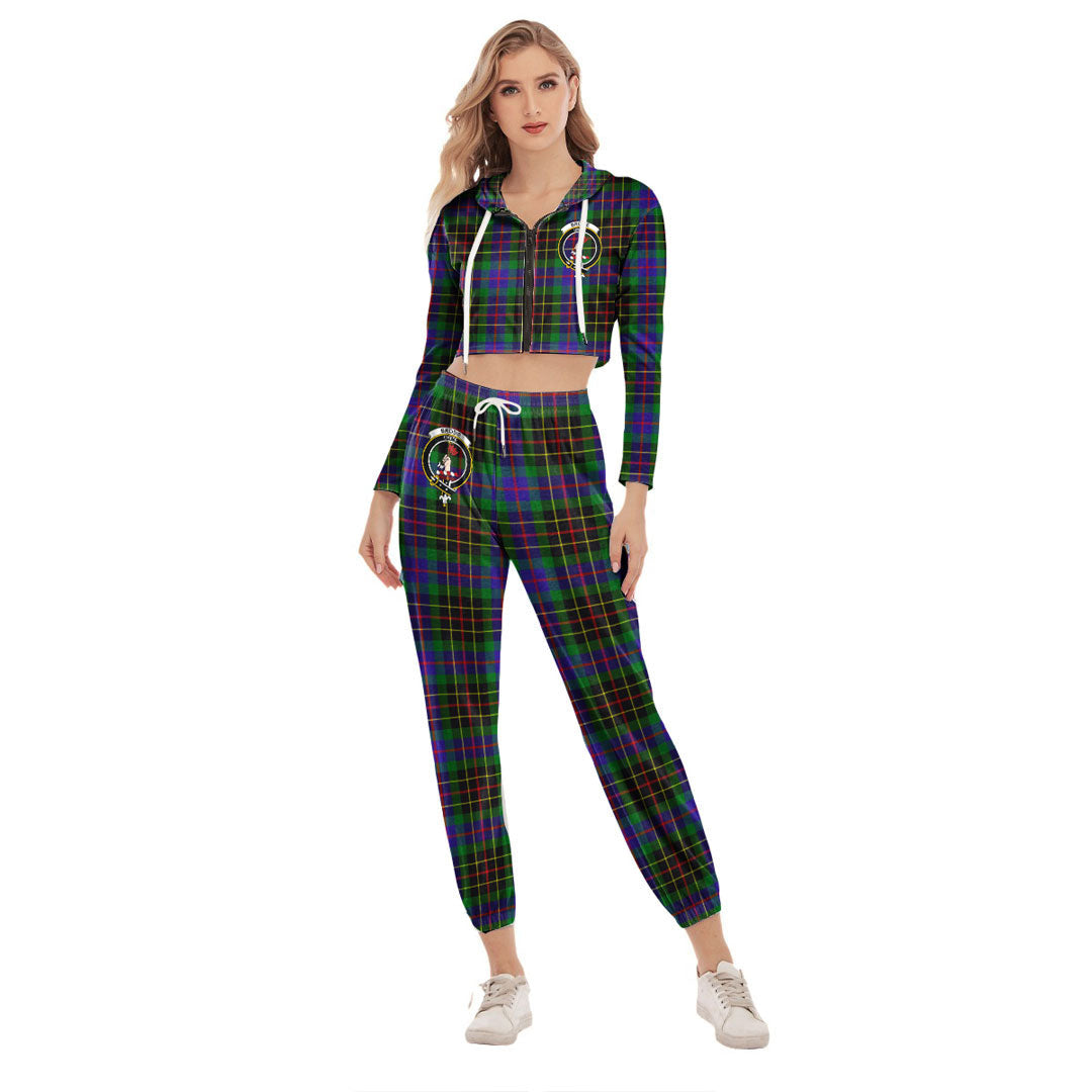 Brodie Hunting Modern Tartan Crest Crop Hoodie Sports Sets