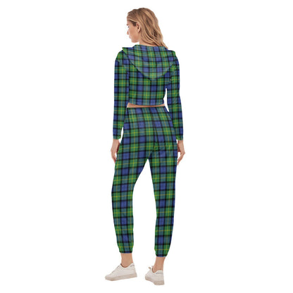 Gordon Old Ancient Tartan Crest Crop Hoodie Sports Sets