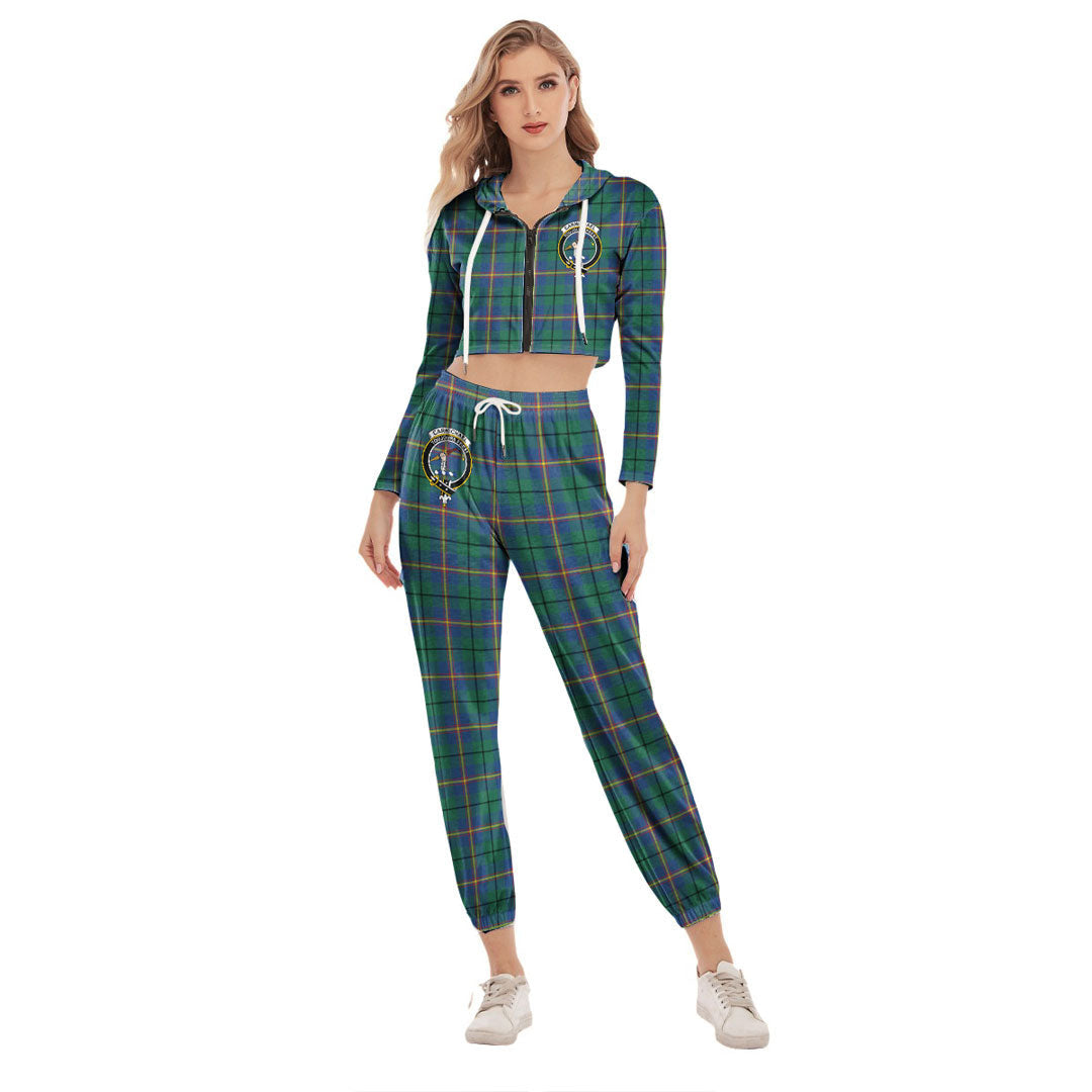 Carmichael Ancient Tartan Crest Crop Hoodie Sports Sets