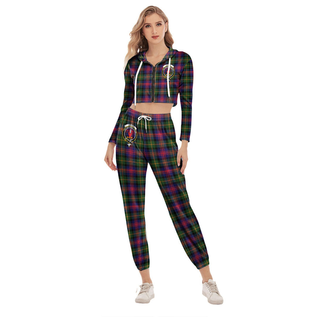 Logan Modern Tartan Crest Crop Hoodie Sports Sets