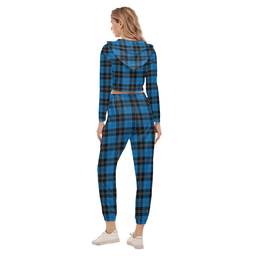 Ramsay Blue Ancient Tartan Crest Crop Hoodie Sports Sets