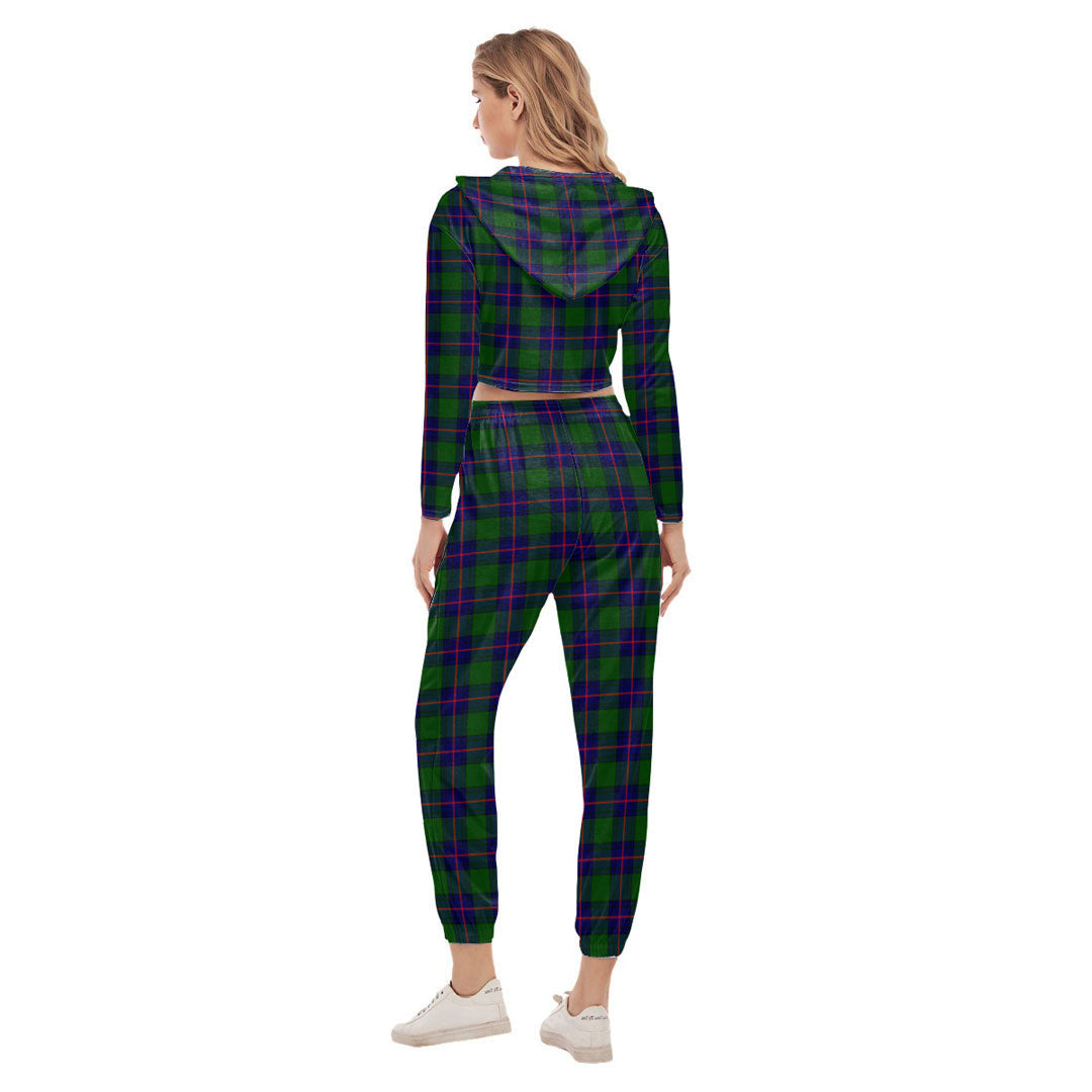 Shaw Modern Tartan Crest Crop Hoodie Sports Sets