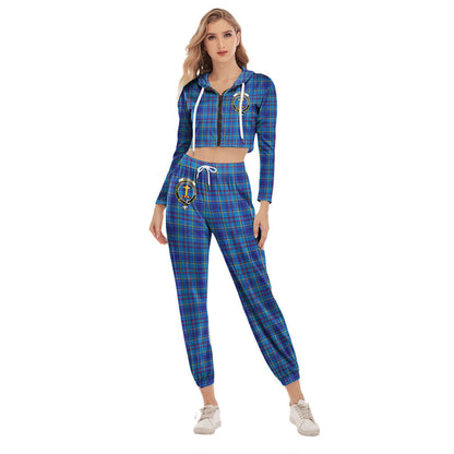 Mercer Modern Tartan Crest Crop Hoodie Sports Sets