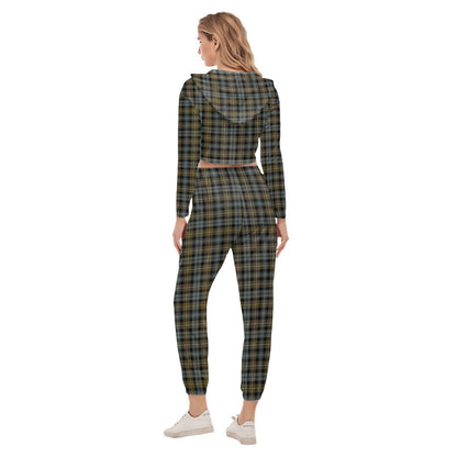 Campbell Argyll Weathered Tartan Crest Crop Hoodie Sports Sets