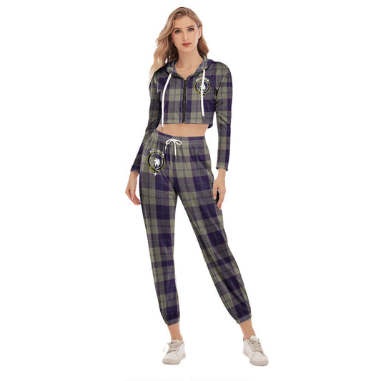 Cunningham Dress Blue Dancers Tartan Crest Crop Hoodie Sports Sets