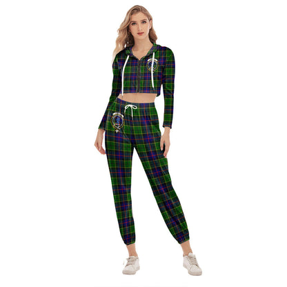 Forsyth Modern Tartan Crest Crop Hoodie Sports Sets