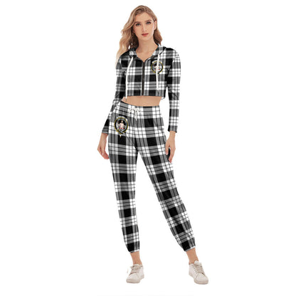 MacFarlane Black White Tartan Crest Crop Hoodie Sports Sets