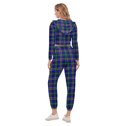 Weir Modern Tartan Crest Crop Hoodie Sports Sets