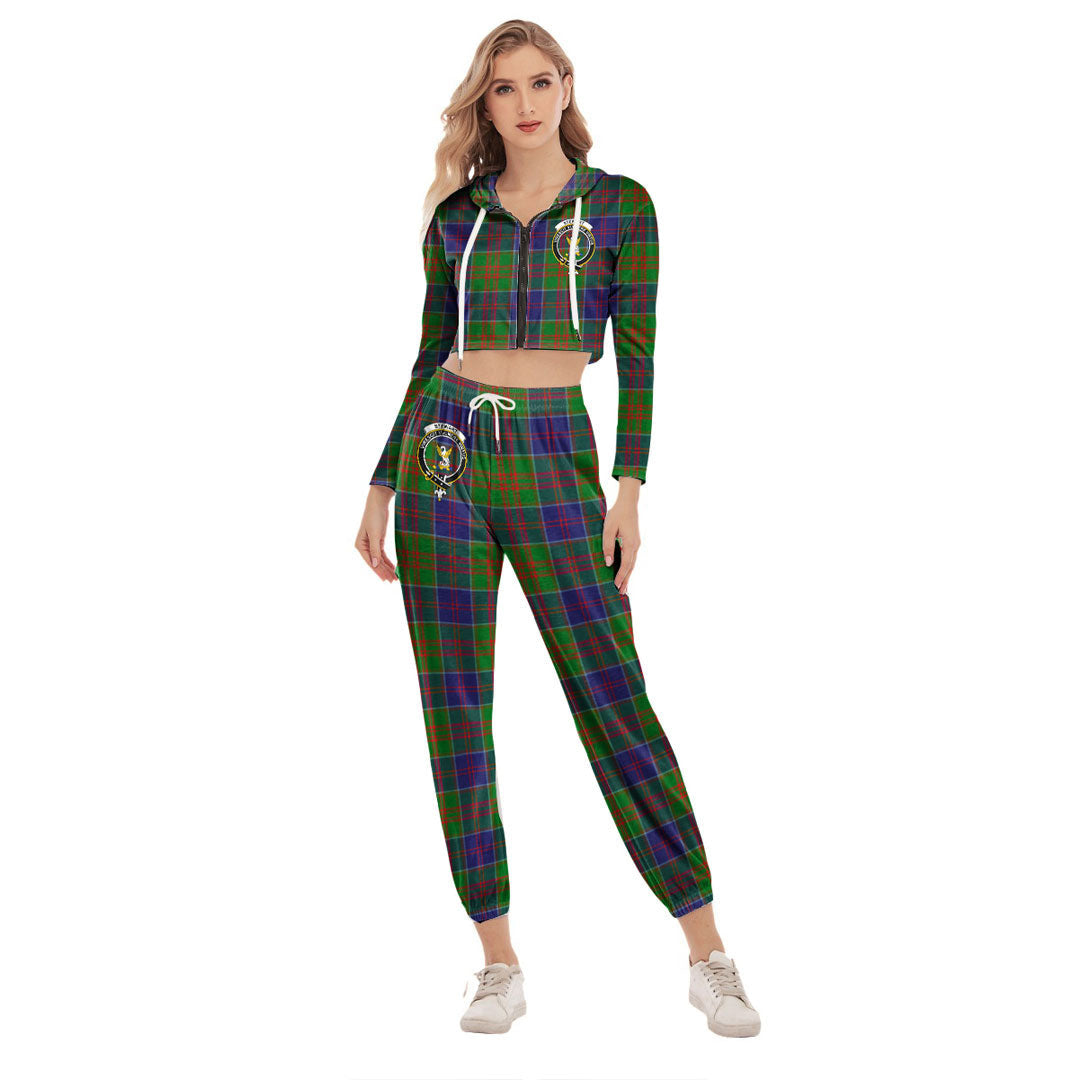 Stewart of Appin Hunting Modern Tartan Crest Crop Hoodie Sports Sets