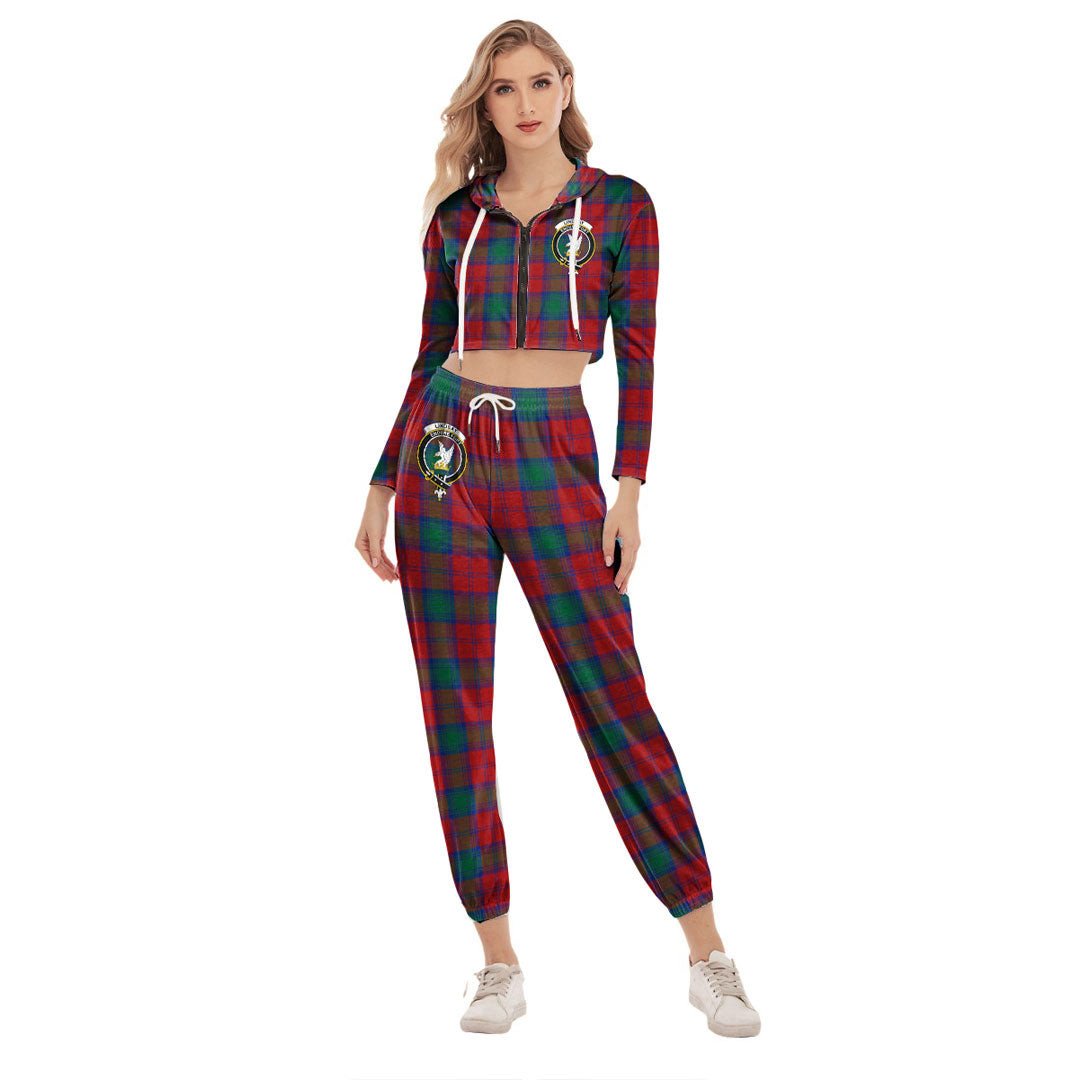 Lindsay Modern Tartan Crest Crop Hoodie Sports Sets