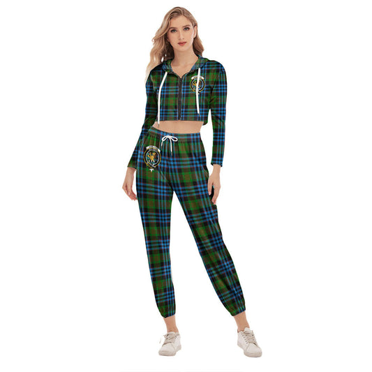 Newlands of Lauriston Tartan Crest Crop Hoodie Sports Sets