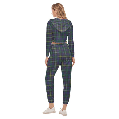 Campbell Argyll Modern Tartan Crest Crop Hoodie Sports Sets