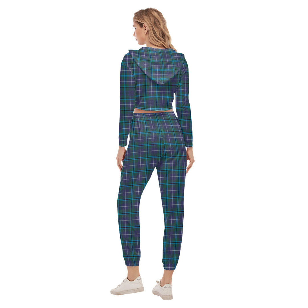 Douglas Modern Tartan Crest Crop Hoodie Sports Sets