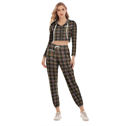 Sutherland Weathered Tartan Crest Crop Hoodie Sports Sets