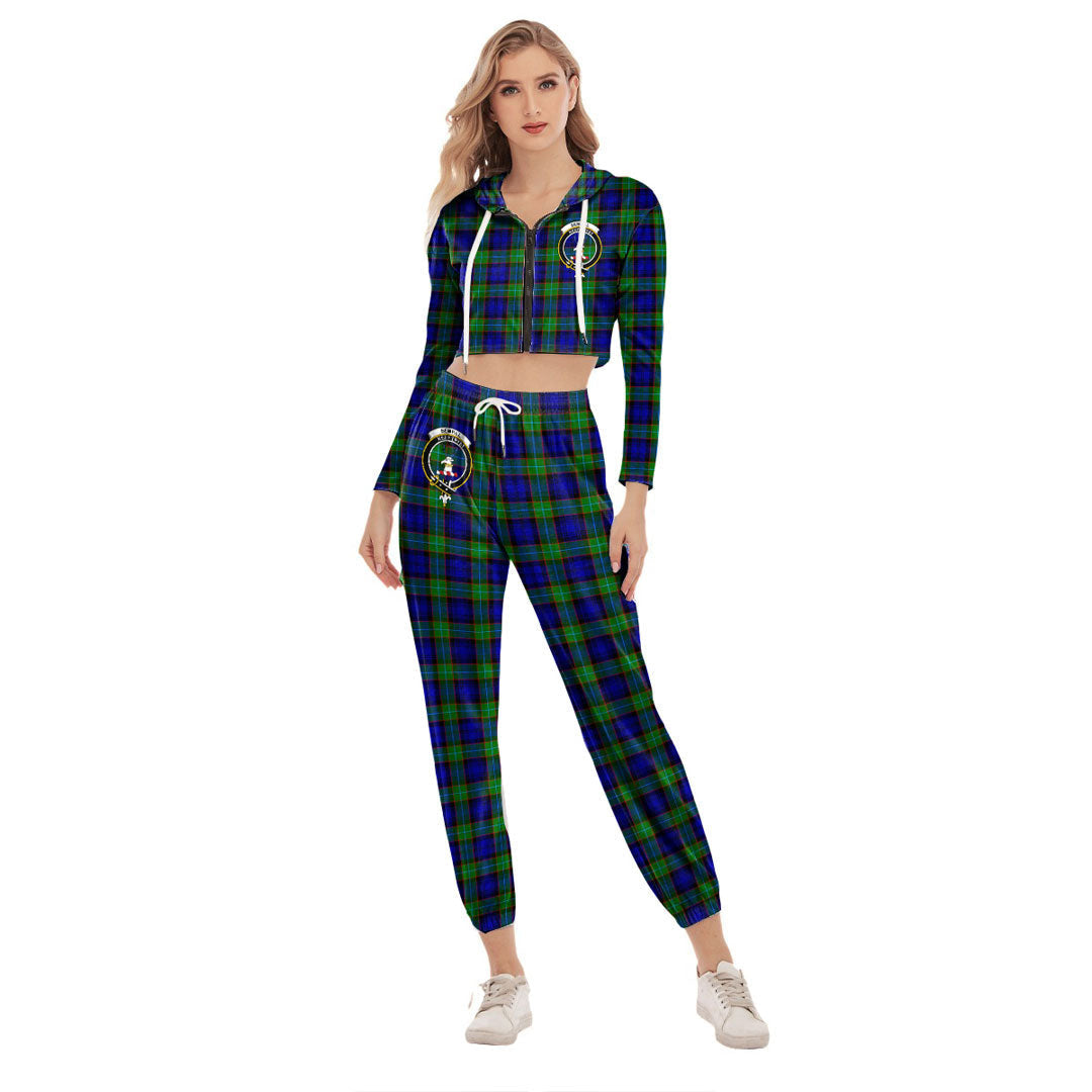 Sempill Modern Tartan Crest Crop Hoodie Sports Sets