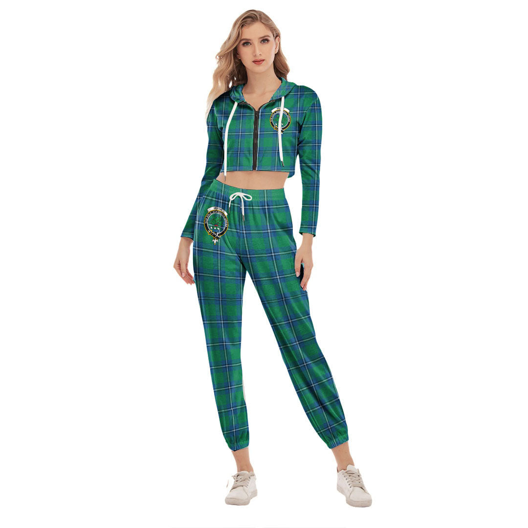 Irvine Ancient Tartan Crest Crop Hoodie Sports Sets