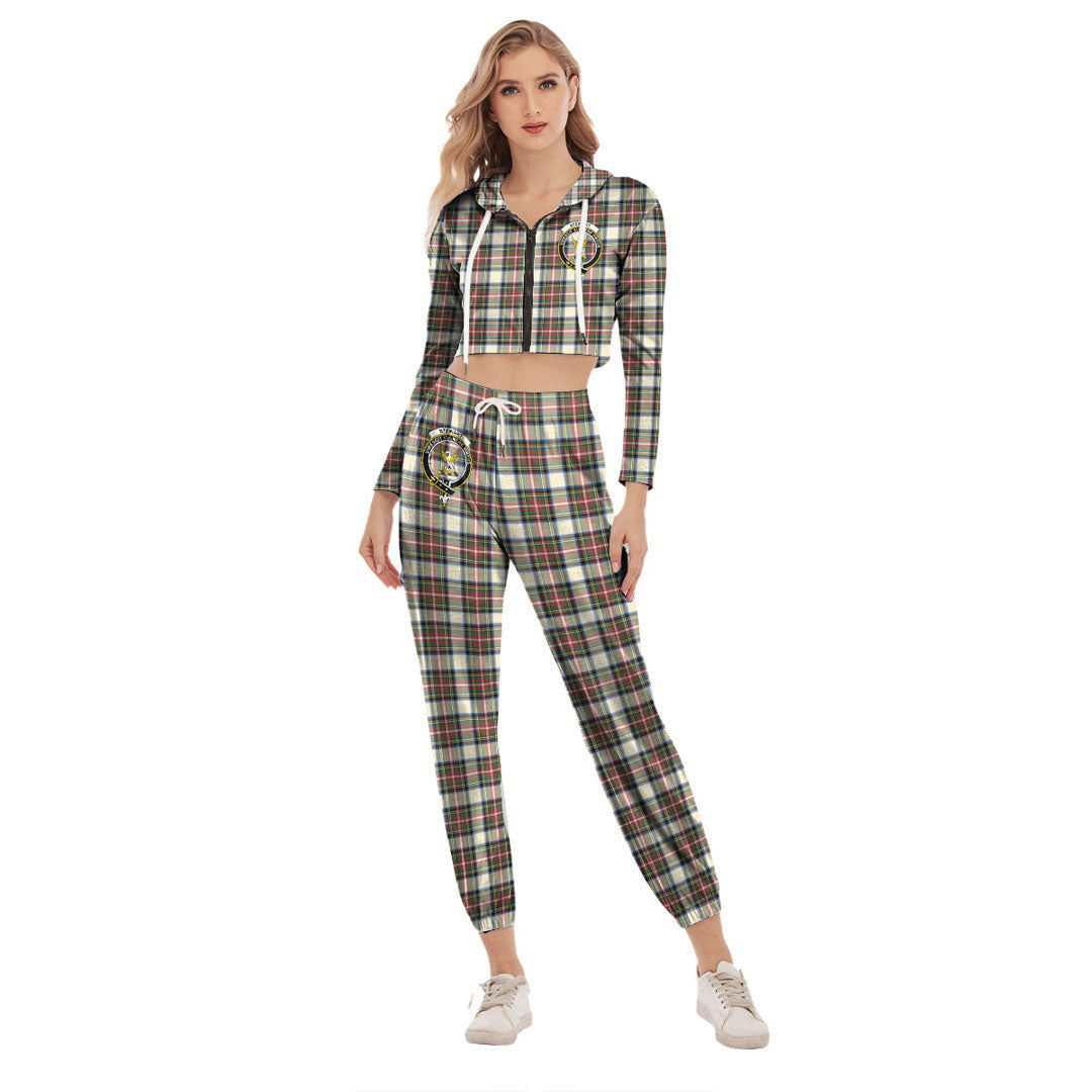 Stewart Dress Ancient Tartan Crest Crop Hoodie Sports Sets