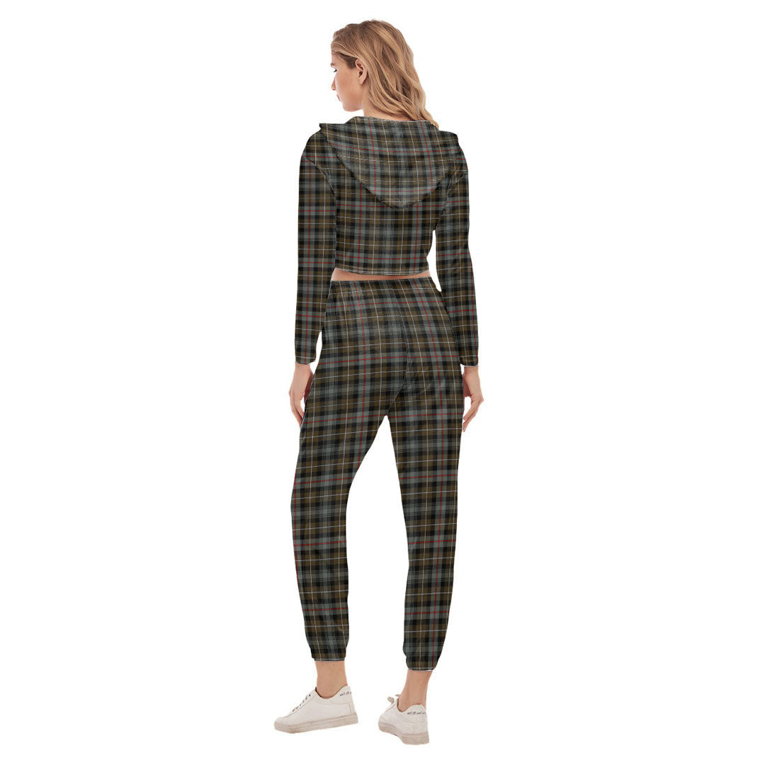 MacKenzie Weathered Tartan Crest Crop Hoodie Sports Sets