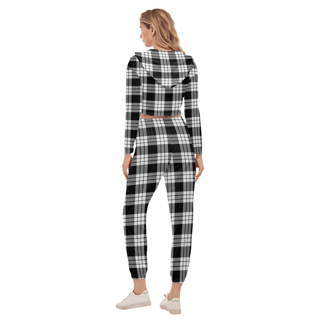 MacFarlane Black White Tartan Crest Crop Hoodie Sports Sets